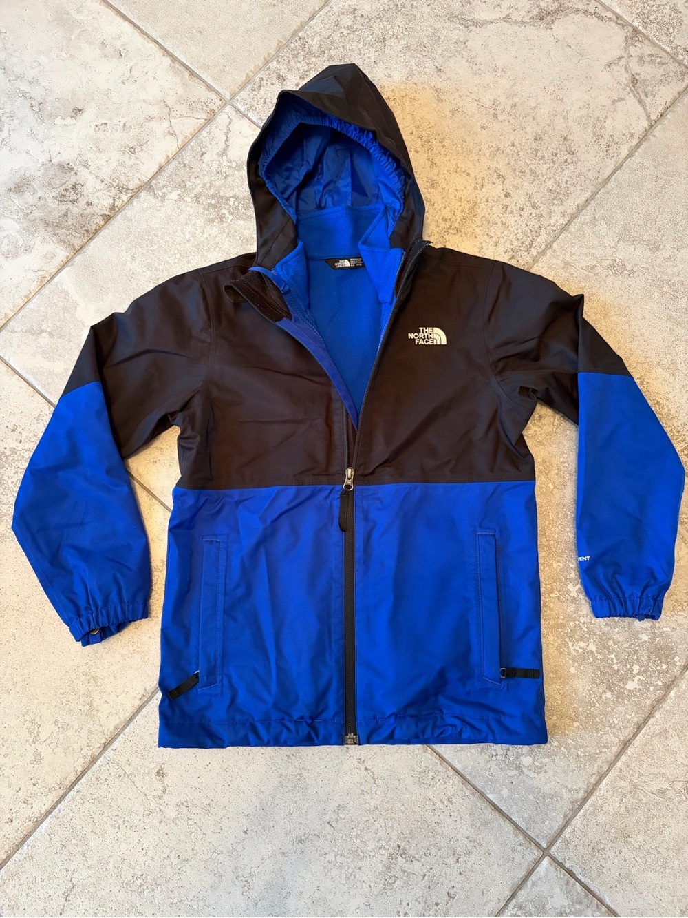 The North Face Kids' Blue and Black Hooded Rain Jacket